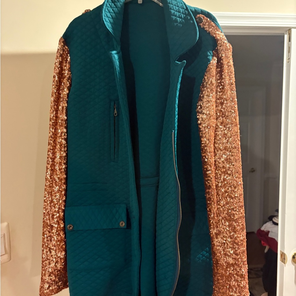 Teal and Sequin Long Jacket